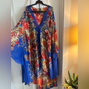 Floral Kimono with Blue and Red Accents